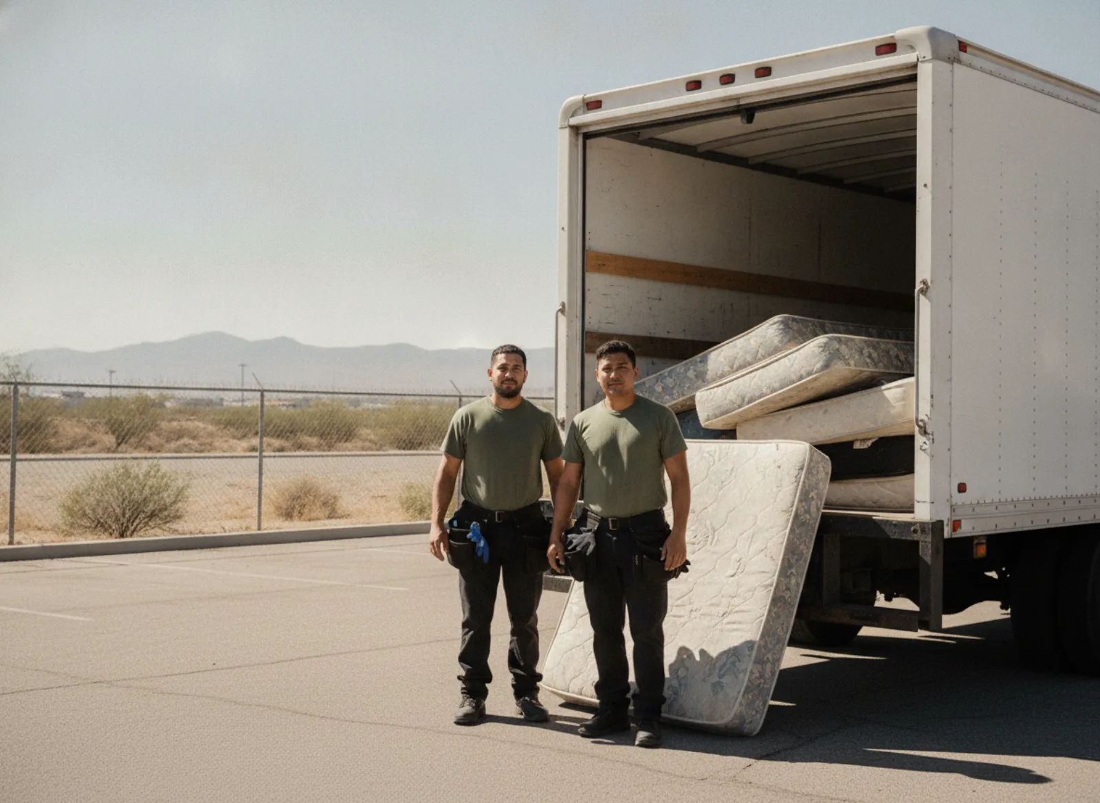 El Paso Mattress Removal crew standing by the truck with mattresses